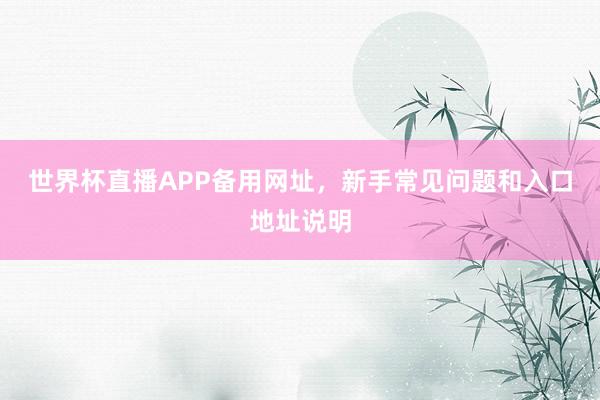 世界杯直播APP备用网址，新手常见问题和入口地址说明
