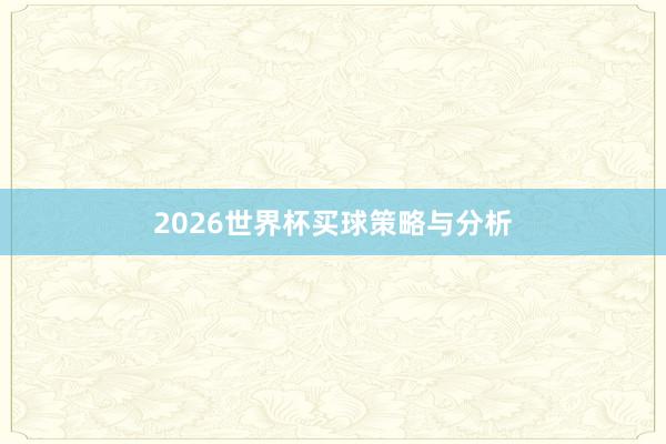 2026世界杯买球策略与分析